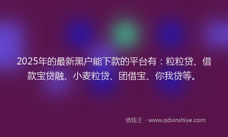 2025年的最新黑户能下款的平台有：粒粒贷、借款宝贷融、小麦粒贷、团借宝、你我贷等。