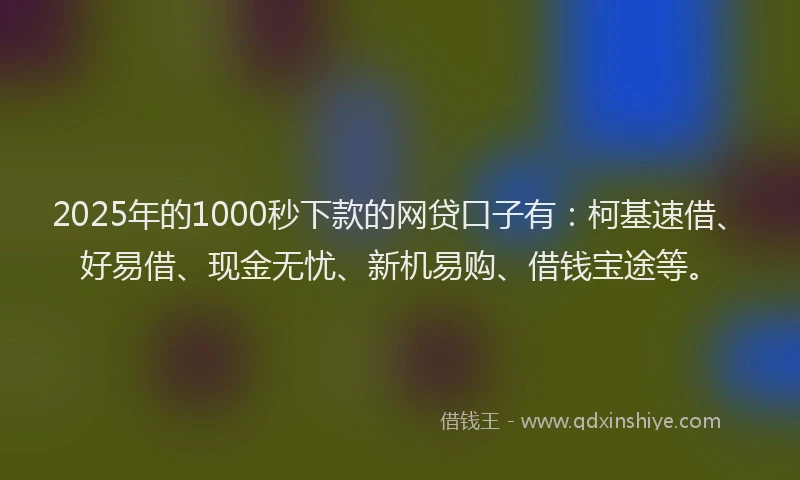 2025年的1000秒下款的网贷口子有：柯基速借、好易借、现金无忧、新机易购、借钱宝途等。