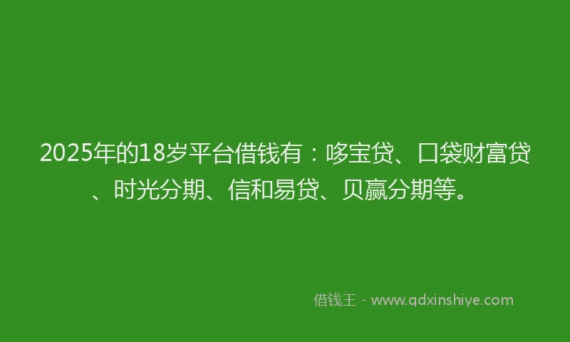 2025年的18岁平台借钱有：哆宝贷、口袋财富贷、时光分期、信和易贷、贝赢分期等。