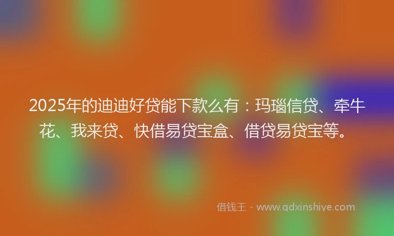 2025年的迪迪好贷能下款么有：玛瑙信贷、牵牛花、我来贷、快借易贷宝盒、借贷易贷宝等。