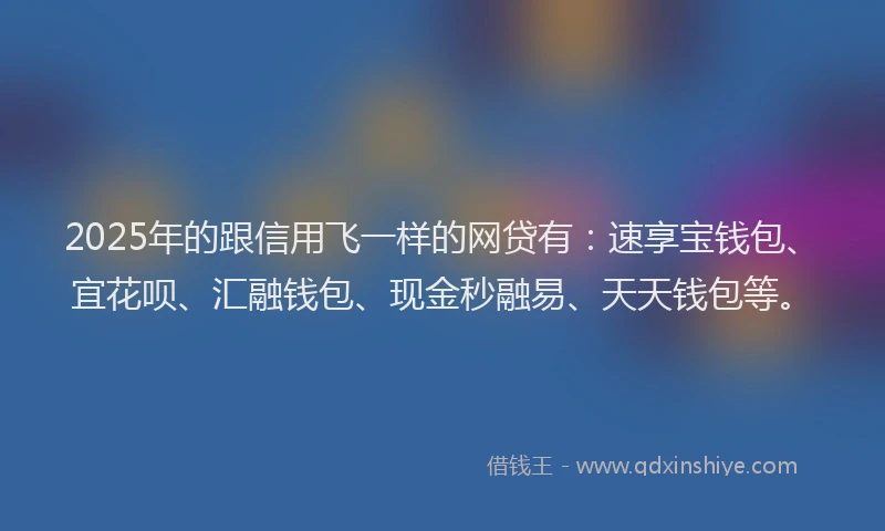 2025年的跟信用飞一样的网贷有：速享宝钱包、宜花呗、汇融钱包、现金秒融易、天天钱包等。