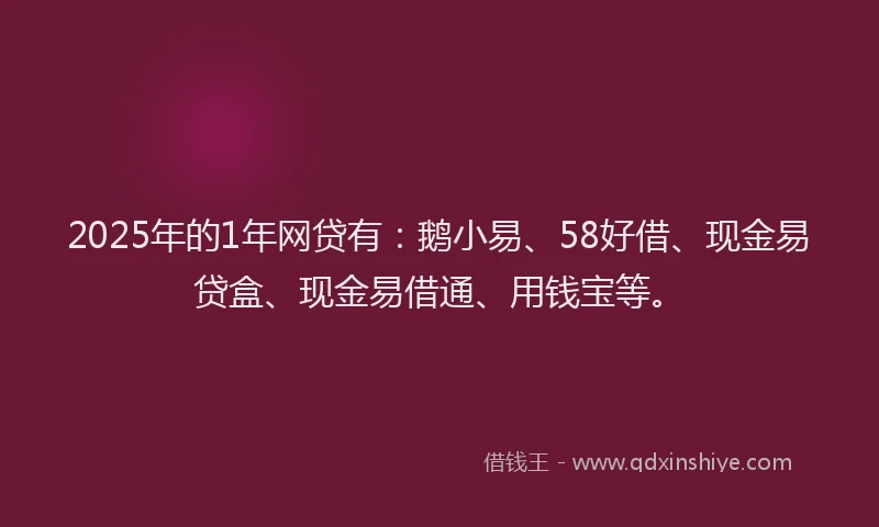 2025年的1年网贷有：鹅小易、58好借、现金易贷盒、现金易借通、用钱宝等。