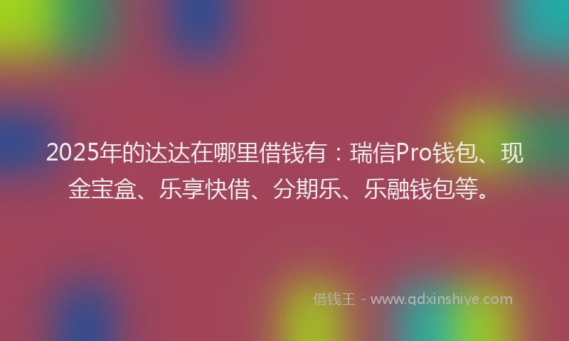 2025年的达达在哪里借钱有：瑞信Pro钱包、现金宝盒、乐享快借、分期乐、乐融钱包等。