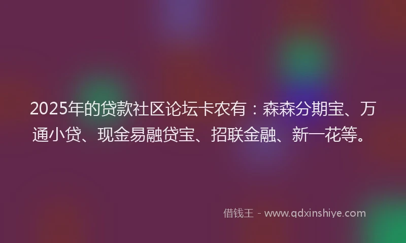 2025年的贷款社区论坛卡农有：森森分期宝、万通小贷、现金易融贷宝、招联金融、新一花等。