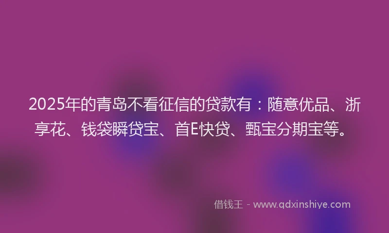 2025年的青岛不看征信的贷款有：随意优品、浙享花、钱袋瞬贷宝、首E快贷、甄宝分期宝等。