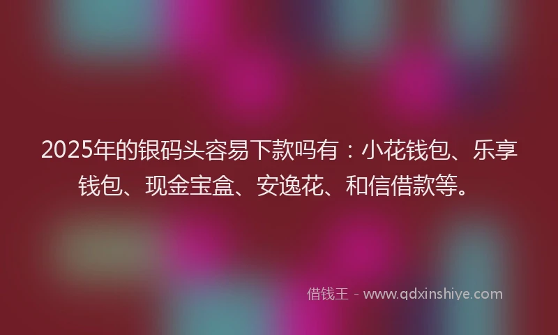 2025年的银码头容易下款吗有：小花钱包、乐享钱包、现金宝盒、安逸花、和信借款等。