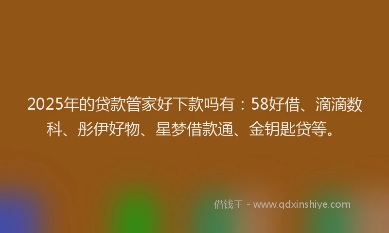 2025年的贷款管家好下款吗有：58好借、滴滴数科、彤伊好物、星梦借款通、金钥匙贷等。