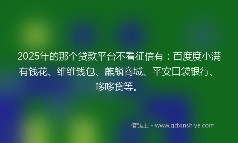 2025年的那个贷款平台不看征信有：百度度小满有钱花、维维钱包、麒麟商城、平安口袋银行、哆哆贷等。