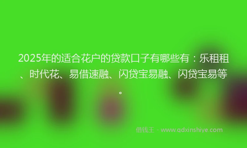 2025年的适合花户的贷款口子有哪些有：乐租租、时代花、易借速融、闪贷宝易融、闪贷宝易等。