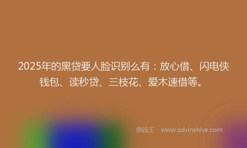 2025年的黑贷要人脸识别么有：放心借、闪电侠钱包、读秒贷、三枝花、爱木速借等。