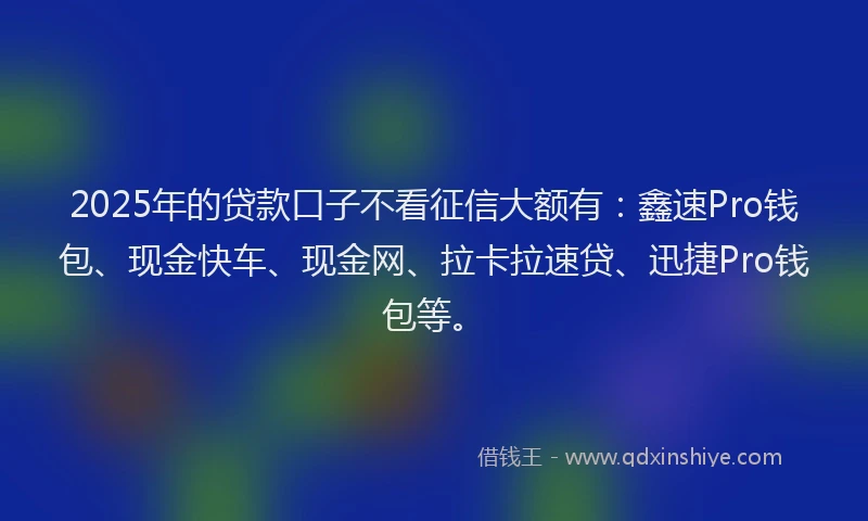 2025年的贷款口子不看征信大额有：鑫速Pro钱包、现金快车、现金网、拉卡拉速贷、迅捷Pro钱包等。