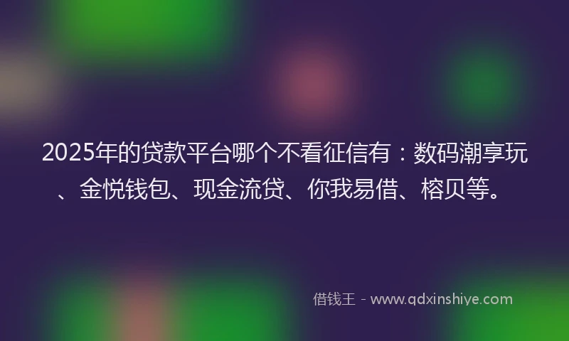 2025年的贷款平台哪个不看征信有：数码潮享玩、金悦钱包、现金流贷、你我易借、榕贝等。