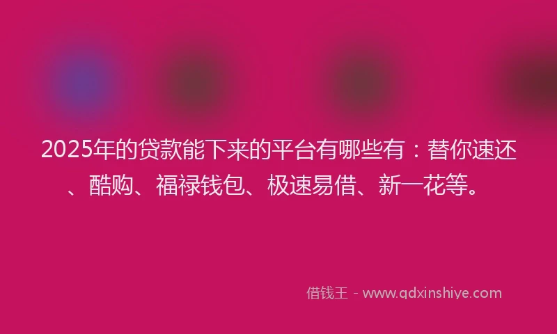 2025年的贷款能下来的平台有哪些有：替你速还、酷购、福禄钱包、极速易借、新一花等。