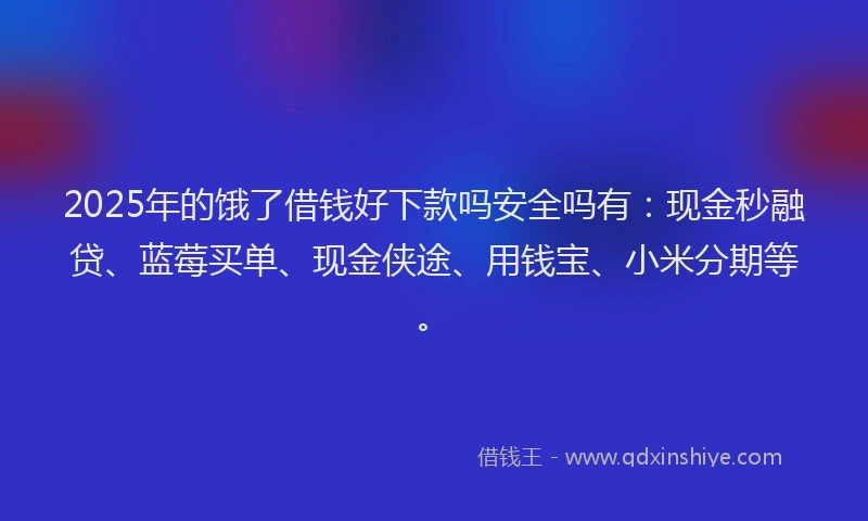 2025年的饿了借钱好下款吗安全吗有：现金秒融贷、蓝莓买单、现金侠途、用钱宝、小米分期等。