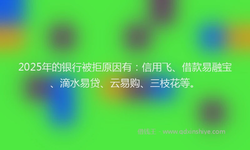 2025年的银行被拒原因有：信用飞、借款易融宝、滴水易贷、云易购、三枝花等。