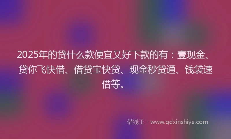 2025年的贷什么款便宜又好下款的有：壹现金、贷你飞快借、借贷宝快贷、现金秒贷通、钱袋速借等。