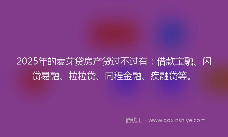 2025年的麦芽贷房产贷过不过有：借款宝融、闪贷易融、粒粒贷、同程金融、疾融贷等。