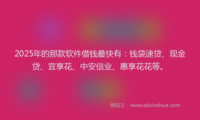 2025年的那款软件借钱最快有：钱袋速贷、现金贷、宜享花、中安信业、惠享花花等。