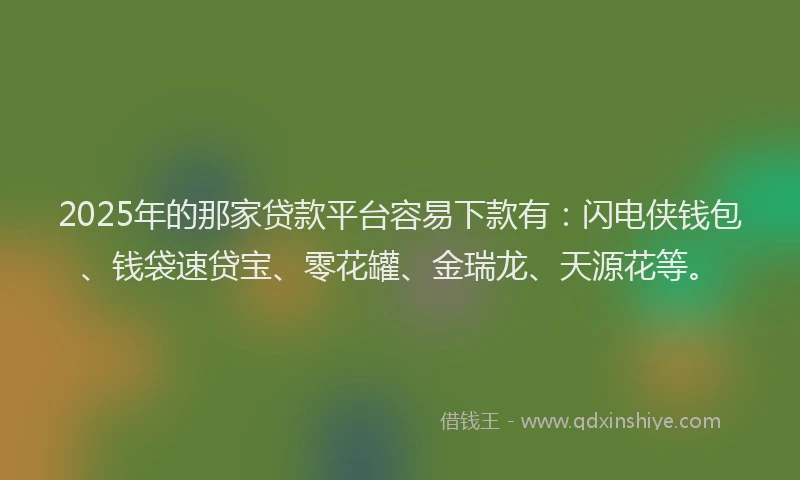 2025年的那家贷款平台容易下款有：闪电侠钱包、钱袋速贷宝、零花罐、金瑞龙、天源花等。
