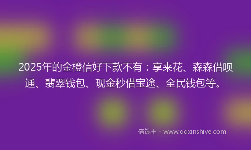 2025年的金橙信好下款不有：享来花、森森借呗通、翡翠钱包、现金秒借宝途、全民钱包等。