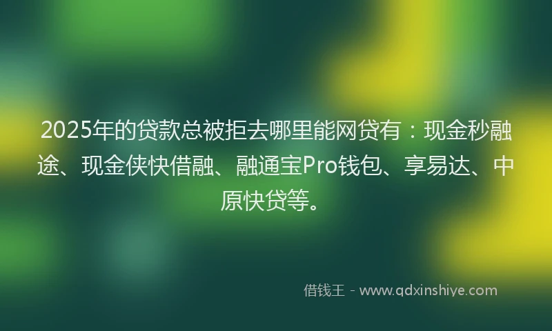 2025年的贷款总被拒去哪里能网贷有：现金秒融途、现金侠快借融、融通宝Pro钱包、享易达、中原快贷等。