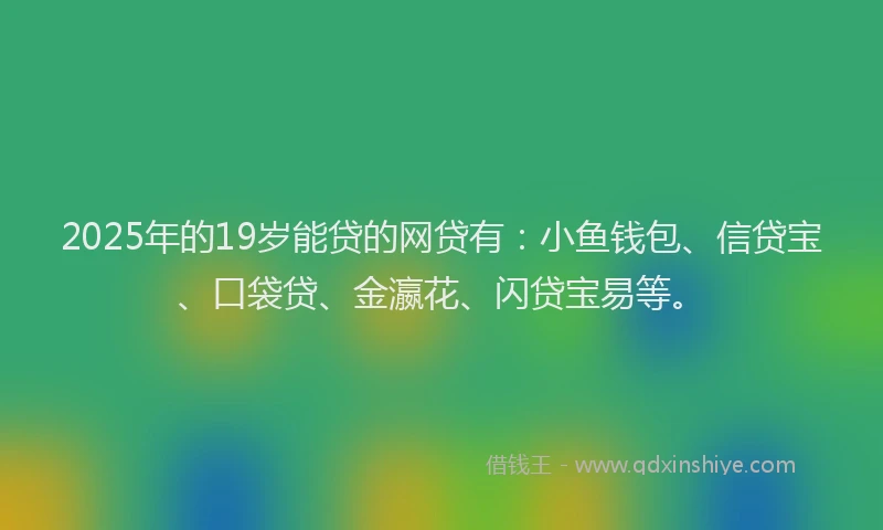 2025年的19岁能贷的网贷有：小鱼钱包、信贷宝、口袋贷、金瀛花、闪贷宝易等。
