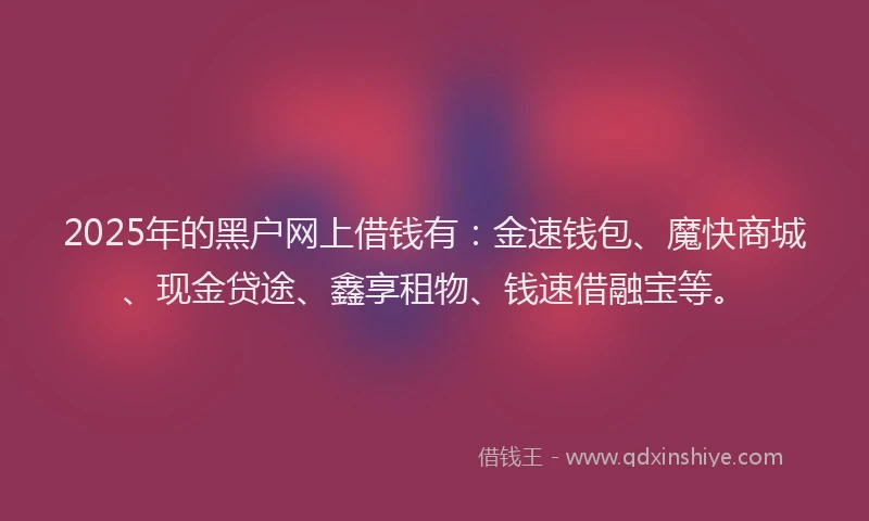 2025年的黑户网上借钱有：金速钱包、魔快商城、现金贷途、鑫享租物、钱速借融宝等。