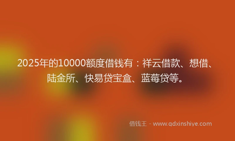 2025年的10000额度借钱有：祥云借款、想借、陆金所、快易贷宝盒、蓝莓贷等。