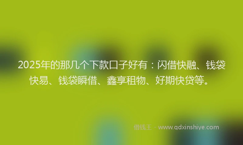 2025年的那几个下款口子好有：闪借快融、钱袋快易、钱袋瞬借、鑫享租物、好期快贷等。