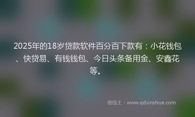 2025年的18岁贷款软件百分百下款有：小花钱包、快贷易、有钱钱包、今日头条备用金、安鑫花等。