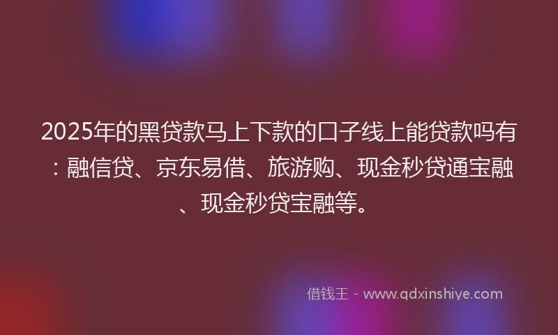 2025年的黑贷款马上下款的口子线上能贷款吗有：融信贷、京东易借、旅游购、现金秒贷通宝融、现金秒贷宝融等。