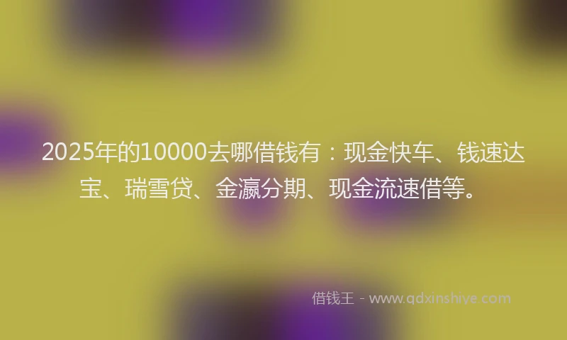 2025年的10000去哪借钱有：现金快车、钱速达宝、瑞雪贷、金瀛分期、现金流速借等。