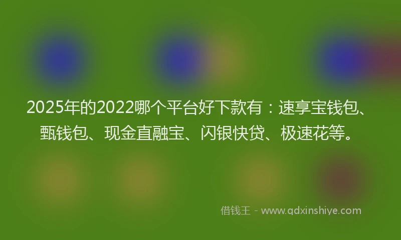 2025年的2022哪个平台好下款有：速享宝钱包、甄钱包、现金直融宝、闪银快贷、极速花等。