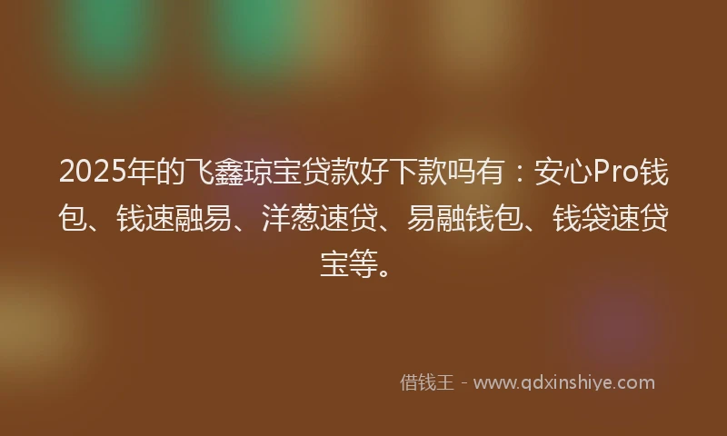 2025年的飞鑫琼宝贷款好下款吗有：安心Pro钱包、钱速融易、洋葱速贷、易融钱包、钱袋速贷宝等。