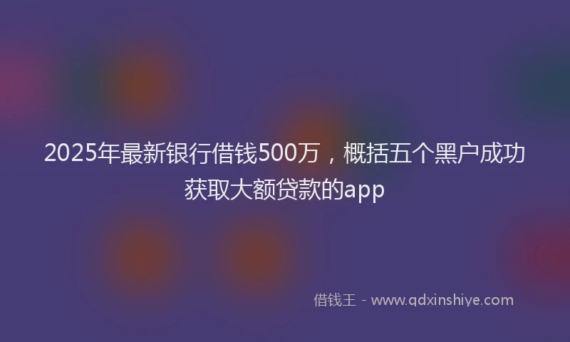 2025年最新银行借钱500万，概括五个黑户成功获取大额贷款的app