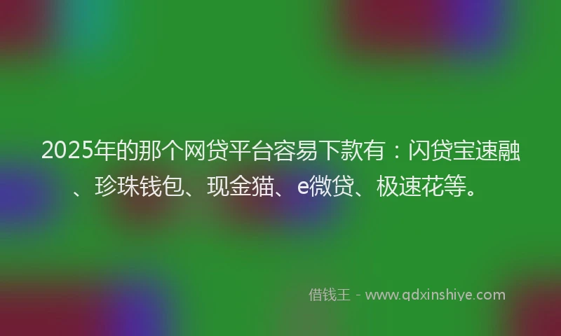 2025年的那个网贷平台容易下款有：闪贷宝速融、珍珠钱包、现金猫、e微贷、极速花等。