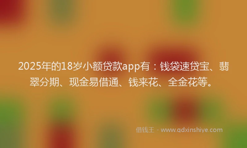 2025年的18岁小额贷款app有：钱袋速贷宝、翡翠分期、现金易借通、钱来花、全金花等。
