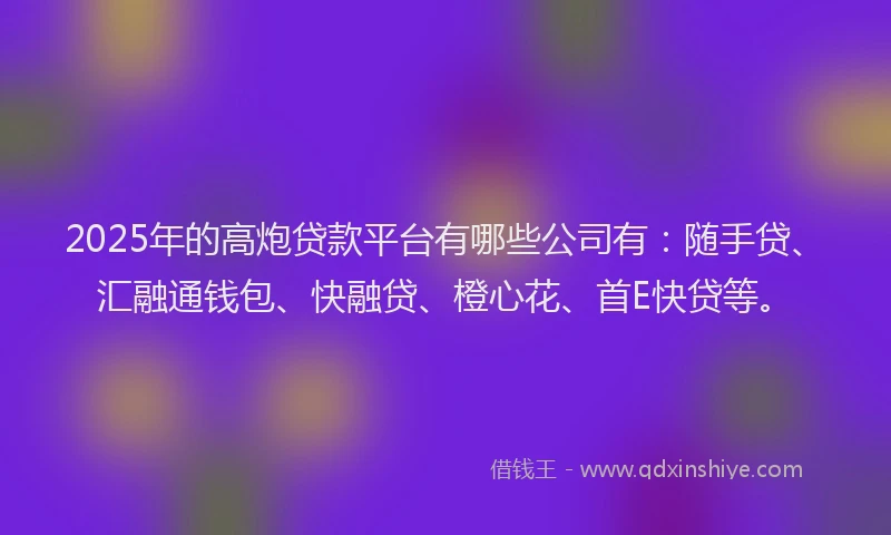 2025年的高炮贷款平台有哪些公司有：随手贷、汇融通钱包、快融贷、橙心花、首E快贷等。