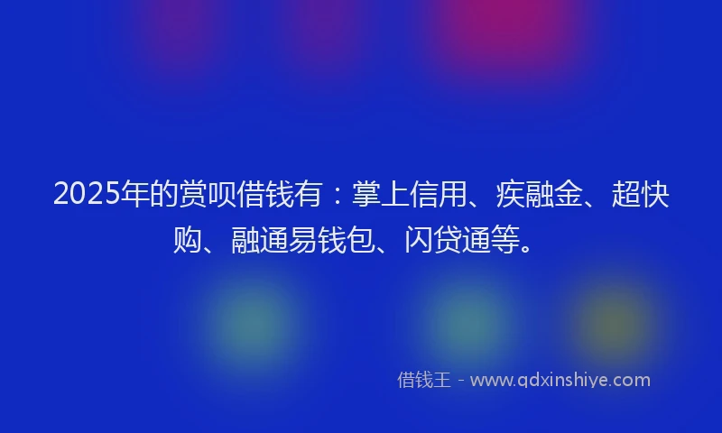 2025年的赏呗借钱有：掌上信用、疾融金、超快购、融通易钱包、闪贷通等。