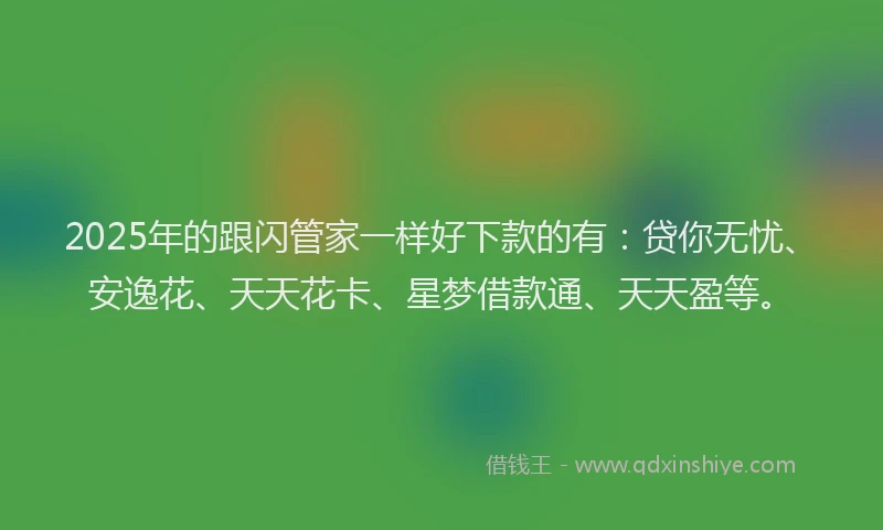 2025年的跟闪管家一样好下款的有：贷你无忧、安逸花、天天花卡、星梦借款通、天天盈等。