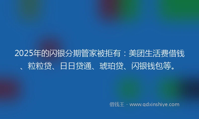 2025年的闪银分期管家被拒有：美团生活费借钱、粒粒贷、日日贷通、琥珀贷、闪银钱包等。