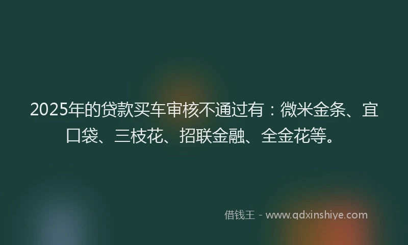 2025年的贷款买车审核不通过有：微米金条、宜口袋、三枝花、招联金融、全金花等。