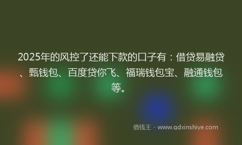 2025年的风控了还能下款的口子有：借贷易融贷、甄钱包、百度贷你飞、福瑞钱包宝、融通钱包等。