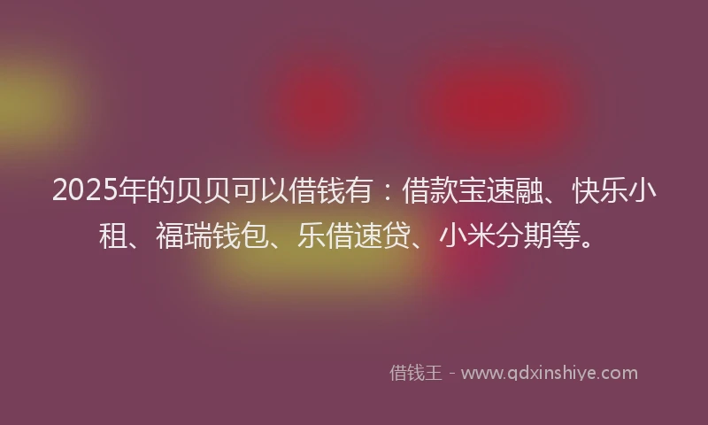 2025年的贝贝可以借钱有：借款宝速融、快乐小租、福瑞钱包、乐借速贷、小米分期等。