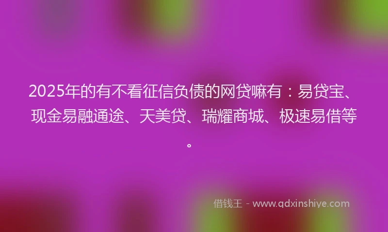 2025年的有不看征信负债的网贷嘛有：易贷宝、现金易融通途、天美贷、瑞耀商城、极速易借等。