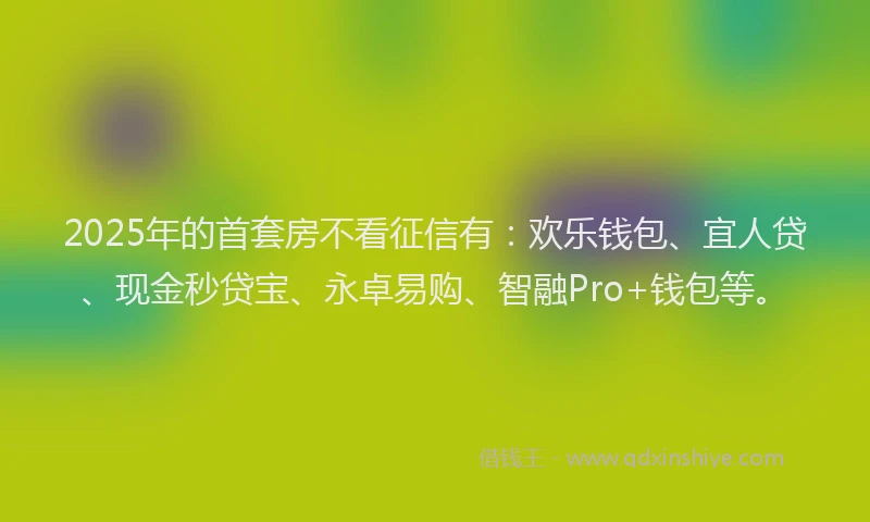 2025年的首套房不看征信有：欢乐钱包、宜人贷、现金秒贷宝、永卓易购、智融Pro+钱包等。