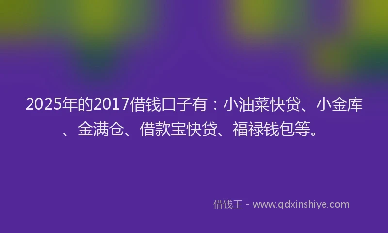 2025年的2017借钱口子有：小油菜快贷、小金库、金满仓、借款宝快贷、福禄钱包等。
