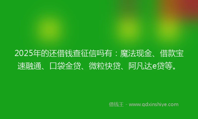 2025年的还借钱查征信吗有：魔法现金、借款宝速融通、口袋金贷、微粒快贷、阿凡达e贷等。