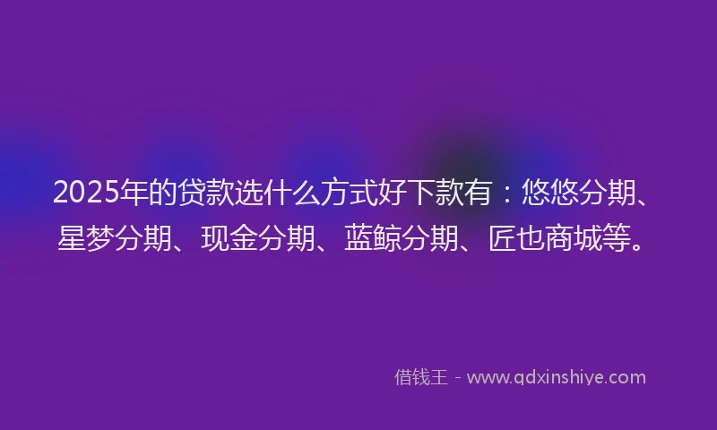2025年的贷款选什么方式好下款有：悠悠分期、星梦分期、现金分期、蓝鲸分期、匠也商城等。