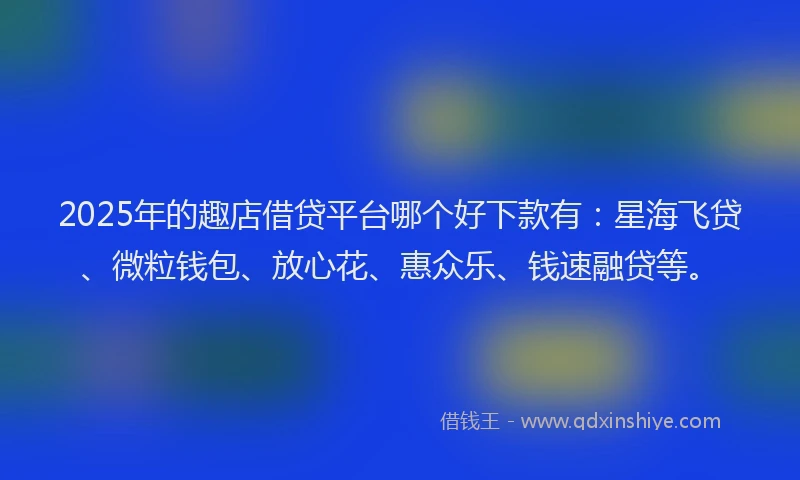 2025年的趣店借贷平台哪个好下款有：星海飞贷、微粒钱包、放心花、惠众乐、钱速融贷等。